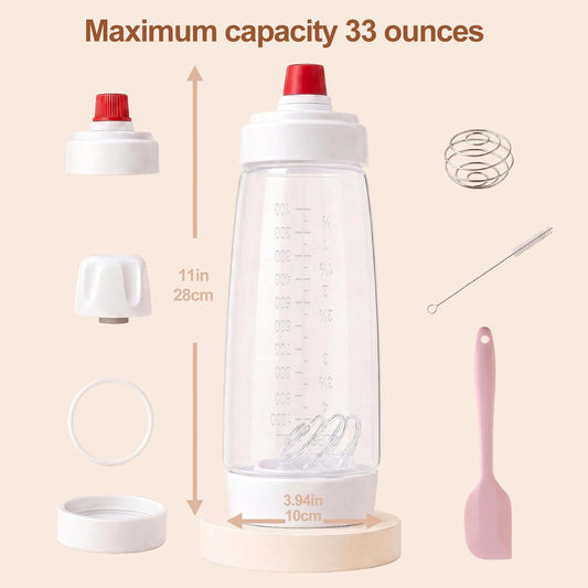 2 Pack Pancake Batter Dispenser Bottle ,BPA-free 34oz dispenser,for Mixing and Pouring Perfect Batter Ideal, Pancakes Muffins Cupcakes and Shaker Bottle Kitchen Cooking and Baking