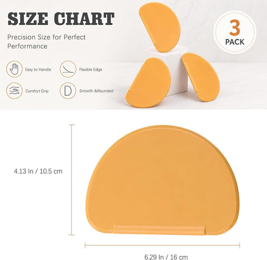 3PCS Orange Silicone Bowl Scraper Set, Flexible Curved Dough Scraper for Bread, Baking, Pastry and Food Prep