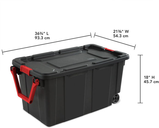 Sterilite Heavy Duty 40 Gallon Wheeled Industrial Storage Tote, 4-Pack, Black