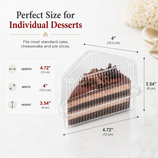 50 Pcs Cake Slice Containers with Lid, Single Clear Plastic Individual Carrier Transparent Disposable Triangle Boxes for Cheesecake, Flan, Cupcake, Dessert Pie Slice - Take Out, Mini Desechables