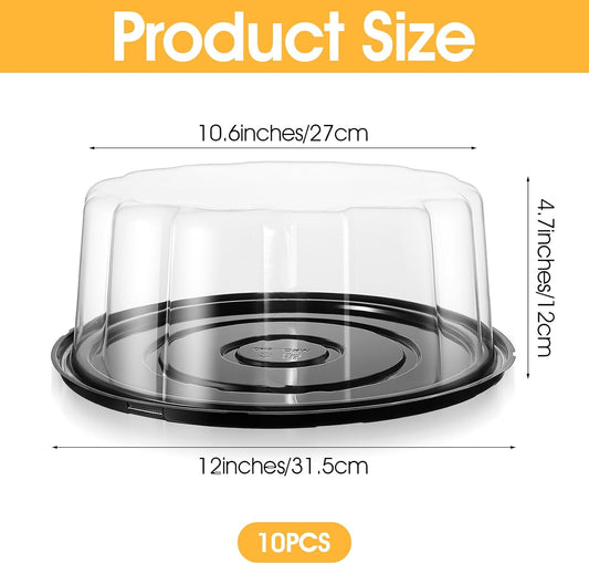 Kifmurase 10Pcs Round Cake Pies Carriers, 10 Inch Plastic Disposable Cake Containers with Dome Lids, Clear Cake Boxes, Disposable Pie Platters Pizza Carrier Boxes, Sandwich Trays