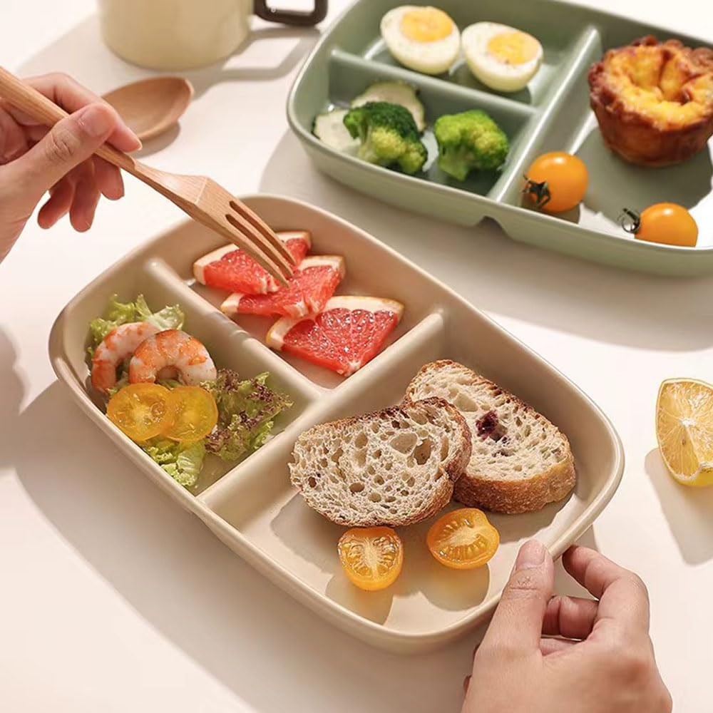 Divided Plates 10.5 Inch for Adults, Portion Control Bariatric Plate, Wheat Straw Plates with 3 Compartments, Unbreakable Reusable Portion Control Plates, BPA Free(4PCS) (INS Series-4PACK)