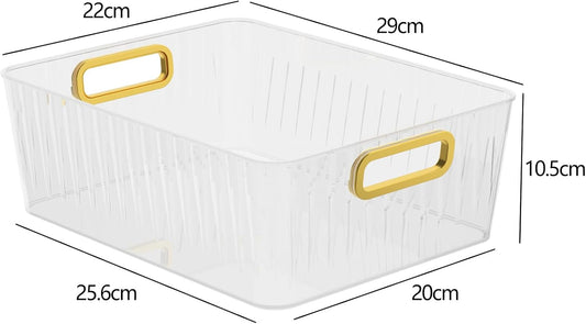 4 Packs Clear Plastic Storage Bin, Pantry Organizer Bin for Refrigerator, Kitchen, Freezer Organization