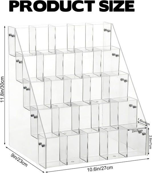 Drink Packet Organizer with 25 Compartments, 5-Tier Water Packet Organizer for Water Flavor Drink Mix, Transparent Acrylic Sugar Packets Holder for Pantry Cabinet Kitchen Storage Organization