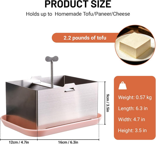 Tofu Press,Paneer Cheese Maker and Stainless Steel Drip Tray, Pink
