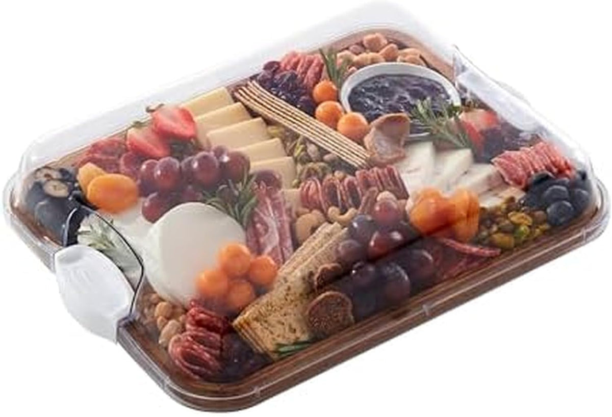 Farberware Bamboo Cutting Board with Clear Locking Lid, 11x14 Inch Charcuterie Board with Handles - Reversible Serving Board for Cheese, Meats, Snacks and More