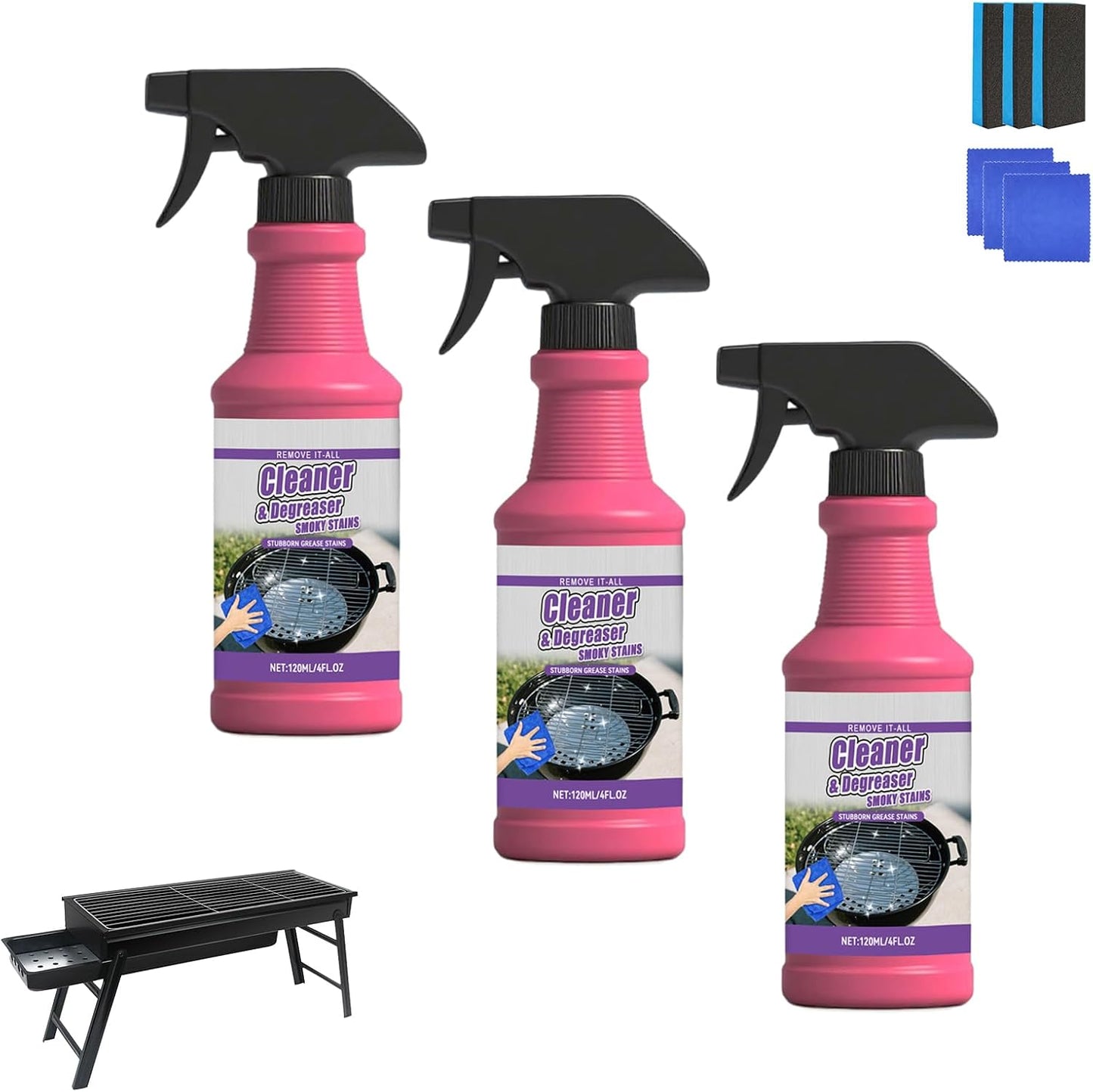 Fast-Acting Heavy-Duty Grill Degreaser Spray, 120 Ml BBQ Grill Cleaner, Multi-surface Barbecue Degreaser, Quick Foaming, For Stainless Steel, Oven Racks, Griddles (1PCS)