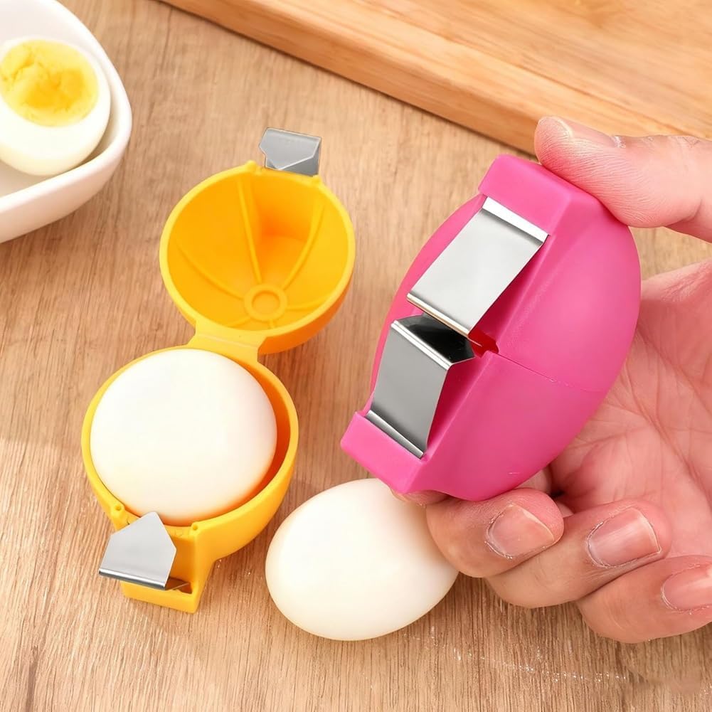 Egg Shell Opener Stainless Steel Egg Cracker Tool Multifunctional Eggs Separator Tools for Raw and Hard Boiled Eggs Egg Peeler Cube Eggshell Breaker Raw Eggs Cracking Tool Cute Kitchen Gadgets, Pink