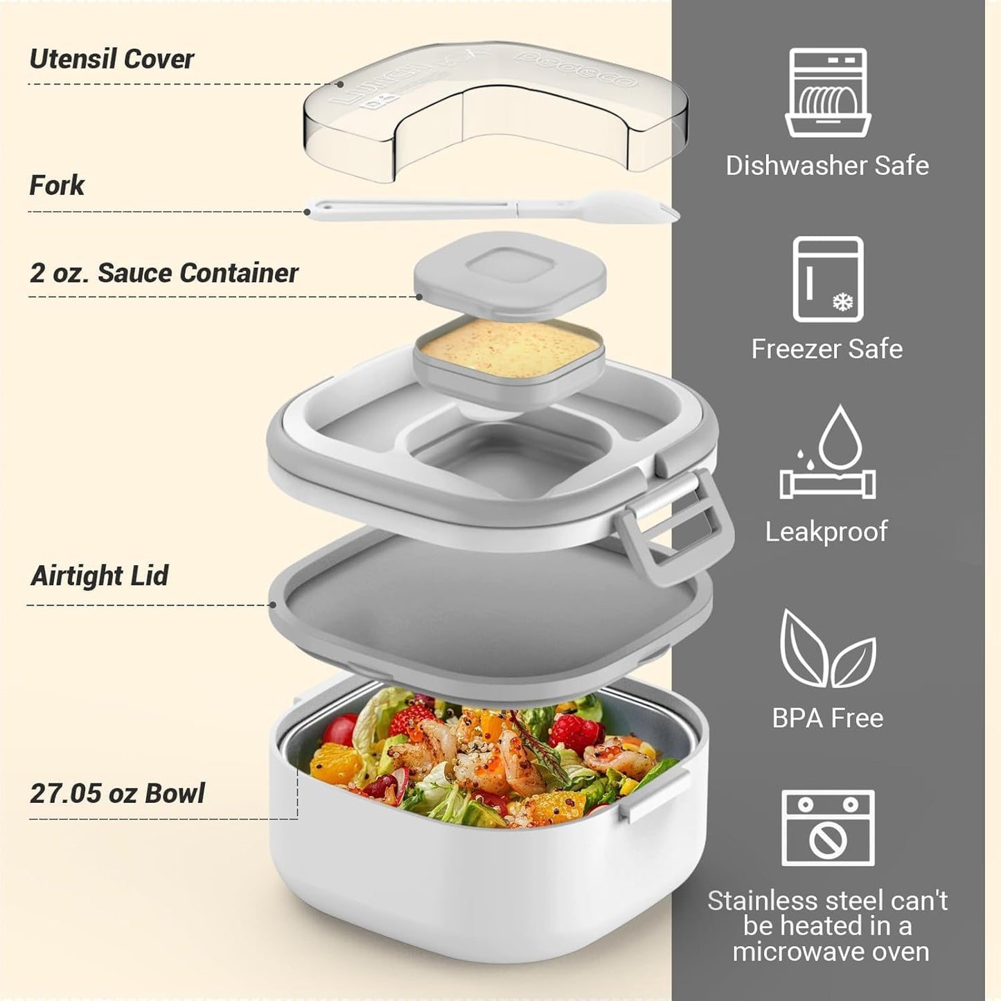PEDECO Stackable Stainless Steel Bento Box with Insulated bag,Adult & Kids Luch Box,Leak-Proof,1-Tier Bento box,Lunch Box With Portable Sauce Pod and Cutlery-for Teens/Toddler,Dishwasher Safe,Blue