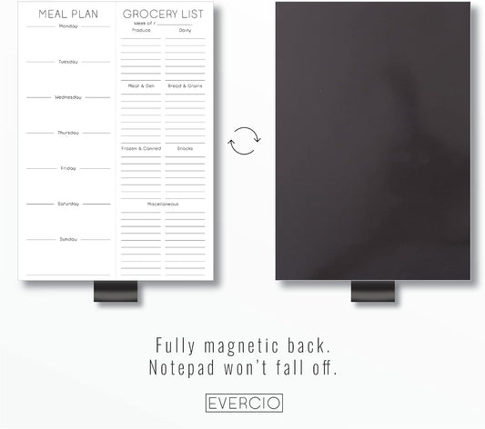 Evercio Meal Plan & Grocery List Magnetic Notepad for Refrigerator | For Shopping Lists Planner Organizer Memo Note Pad for Fridge | Kitchen Gift for Mother, Girlfriend | 7x10 Inches, 52 Sheets