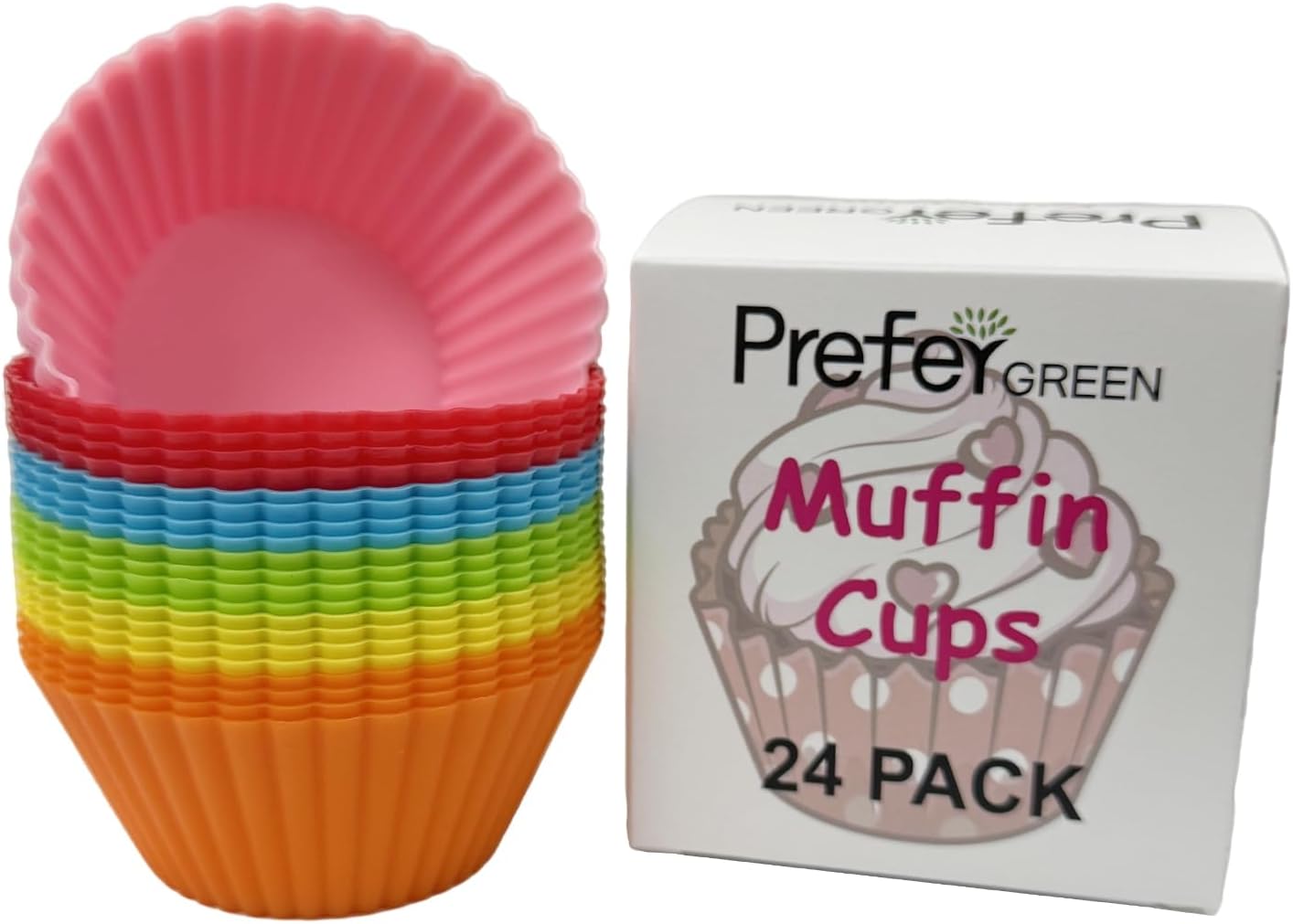 Baking Cups 24 Pack, Multi-color Reusable Silicone Cupcake Liners, Non-stick and Flexible Muffin Pans for Baking, Easy To Clean Cupcake Molds