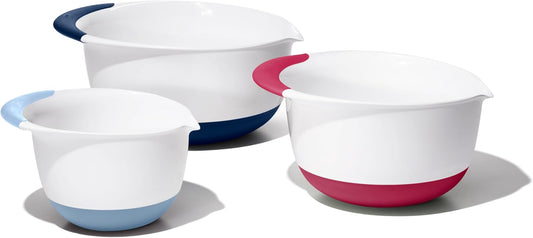 OXO Good Grips Plastic 3-Piece Mixing Bowl Set, 1.5, 3 & 5 qt, Blueberry