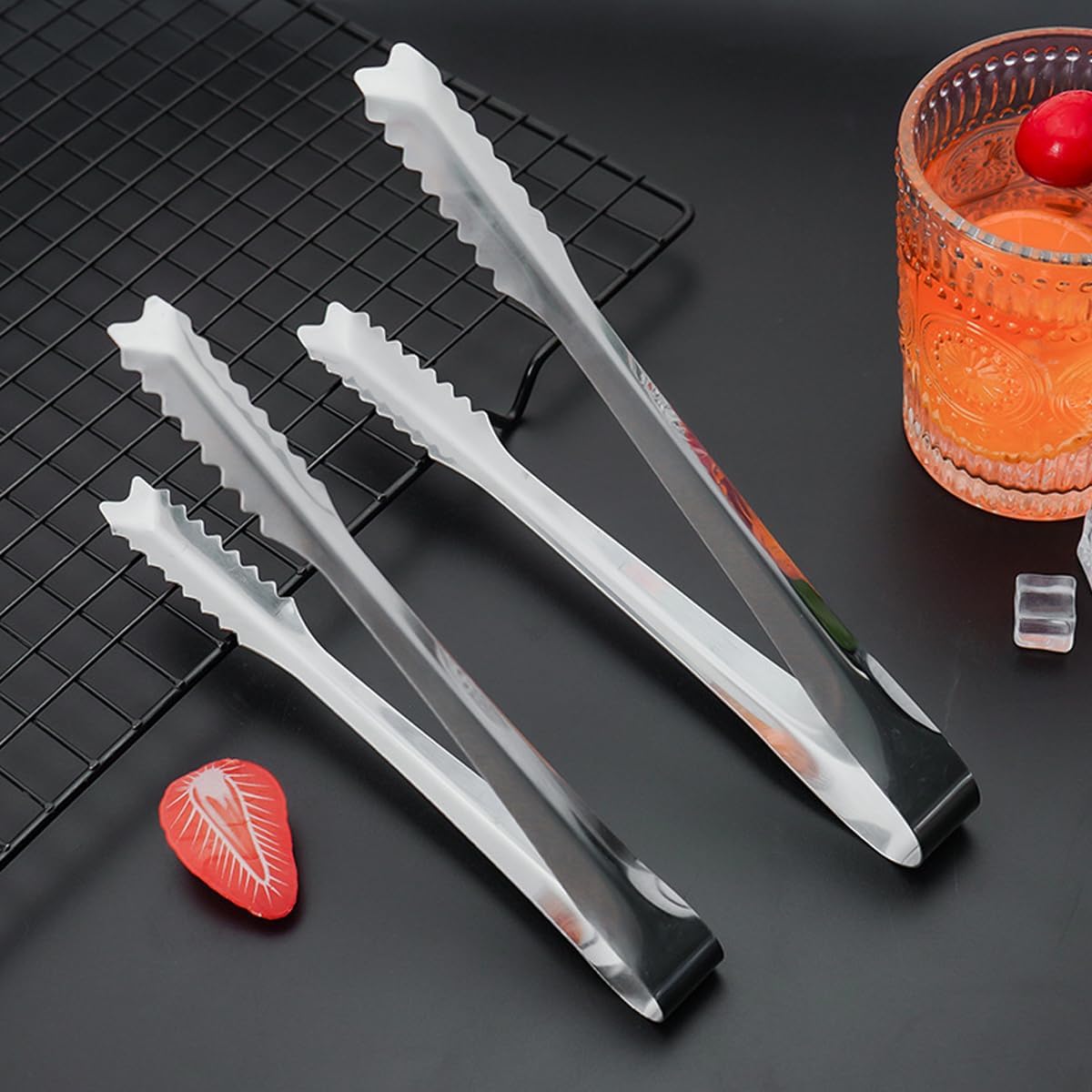 2 Pcs 304 Stainless Steel Ice Tongs, 6 inches Ice Tube Tongs for Ice Bucket Ice Sugar Cubes Coffee Bar Food Serving etc