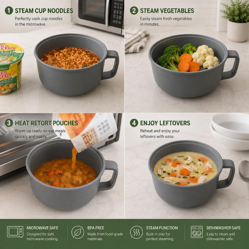 NEED&NEED Microwave Smart Steamer with Safe Handle for bibigo Dumpling Wonton Potstickers Steamed Dumplings Instant noodles Ramen BPA Free 1500ml, 1000ml 6pcs