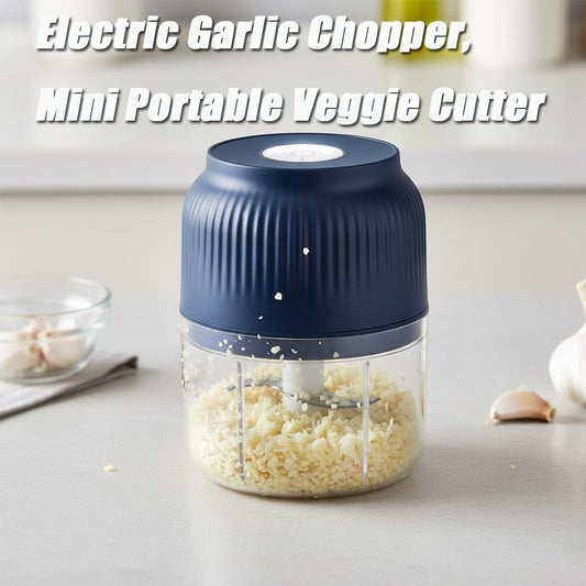 Electric Garlic Chopper, Mini Food Processor and Wireless Vegetable Chopper Electric, Small Portable Food Chopper Electric for Kitchen, One Press Power Chopper for Garlic Onion and Pepper (Blue)