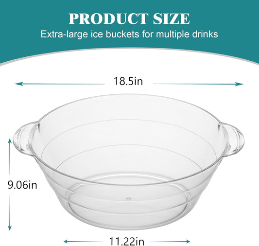 12L Ice Buckets for Parties 2 Pack, Clear Beverage Tub with Handles, Ideal for Champagne Beer Wine Chiller 18.5"×11.2"×9.1"