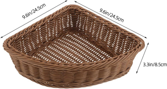Hemobllo Corner Storage Basket, 90 Degree Triangle Countertop Organizer Bin for Kitchen Bathroom Pantry, Handwoven Plastic imitation Rattan with Metal Frame, Light Brown