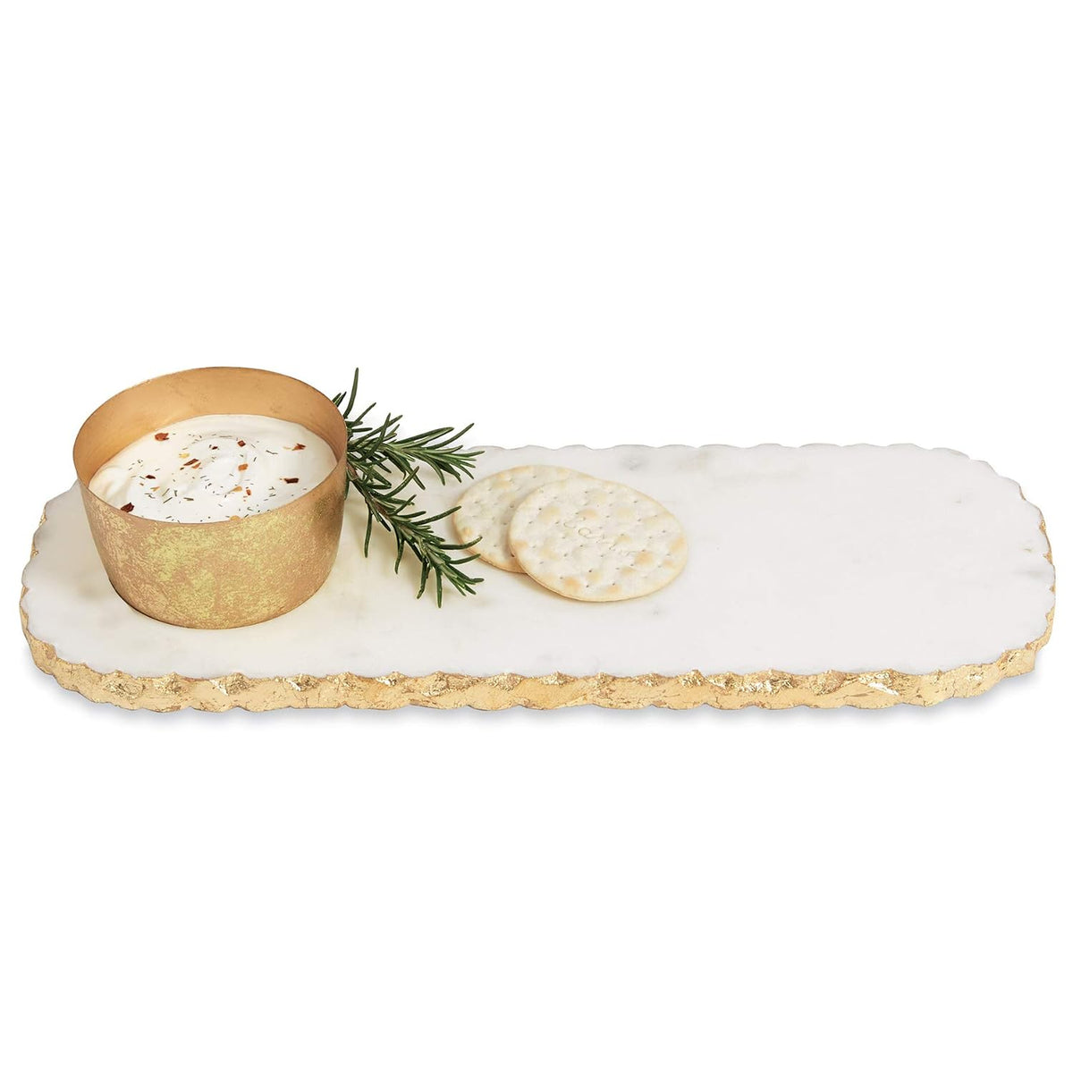 Mud Pie Chipped Marble Dip and Tray, Large, White