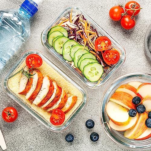 VERONES 10 Pack Glass Containers Set & 22OZ 10 Pack Glass Meal Prep Containers,Stackable Food Storage Containers Set with Lids,BPA-Free, for Microwave, Oven, Freezer & Dishwasher Friendly