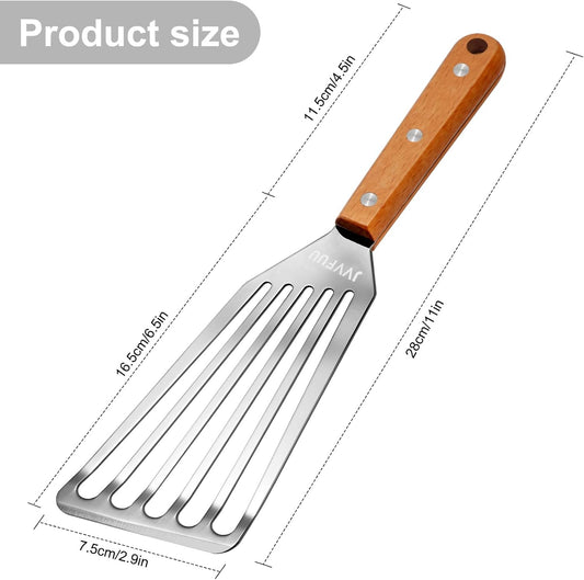 11" Stainless Steel Slotted Fish Spatula with Wood Handle | Perfect for Nonstick Pans, Grilling Salmon, Flipping Eggs & Pancakes; Heat Resistant, Easy Clean Kitchen Gadget