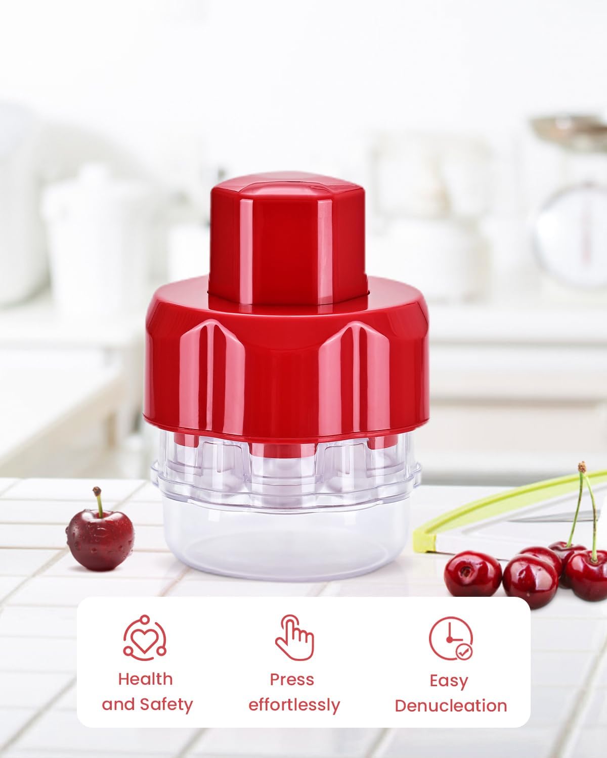 Cherry Pitter Tool with 7 Holes, Multiple Fruit Corer for Kitchen, Easy to Use for Making Cherry Jam - Pit 7 Cherries at Once, Support disassembly and cleaning(Red)