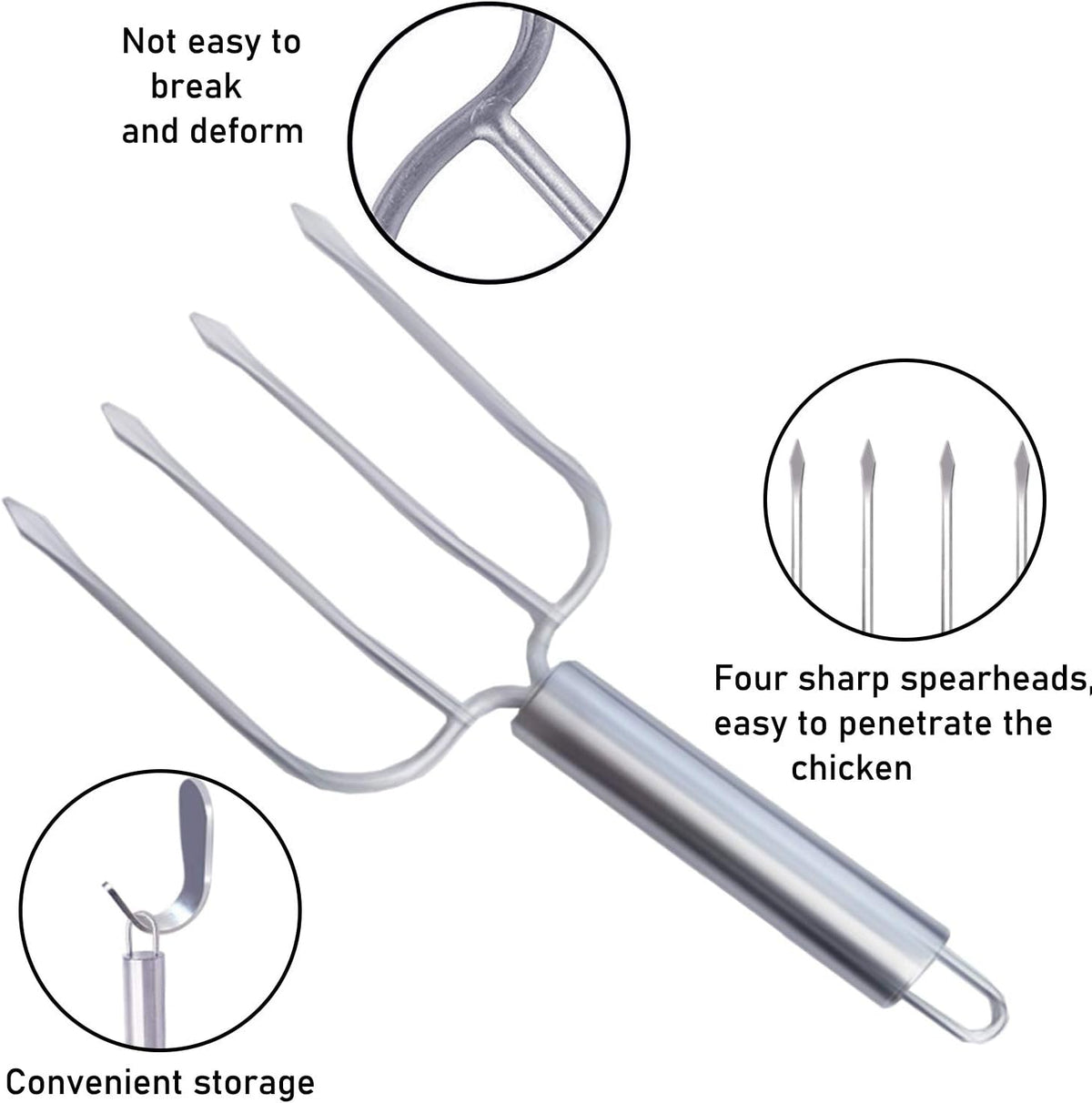Stainless Steel Turkey fork Set of 2.- Transfer Chicken or Ham Poultry Lifters Easily, Four Needle Meat Fork, Professional Carving Roaster Poultry Forks