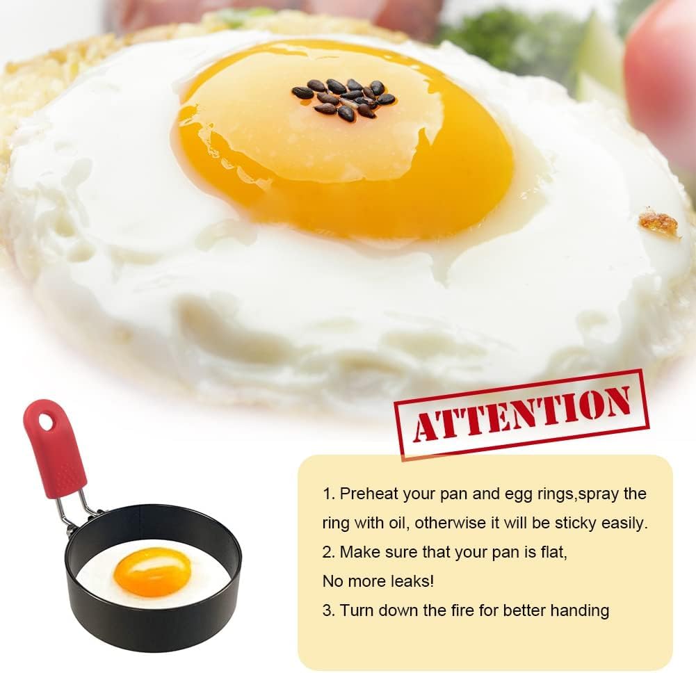 3-Inch Non-Stick Egg Rings for Frying Eggs, 4-Pack Stainless Steel Egg Ring & Pancake Mold Set, Professional Round Egg Cooker Rings for Griddle, Skillet, and Blackstone Grill