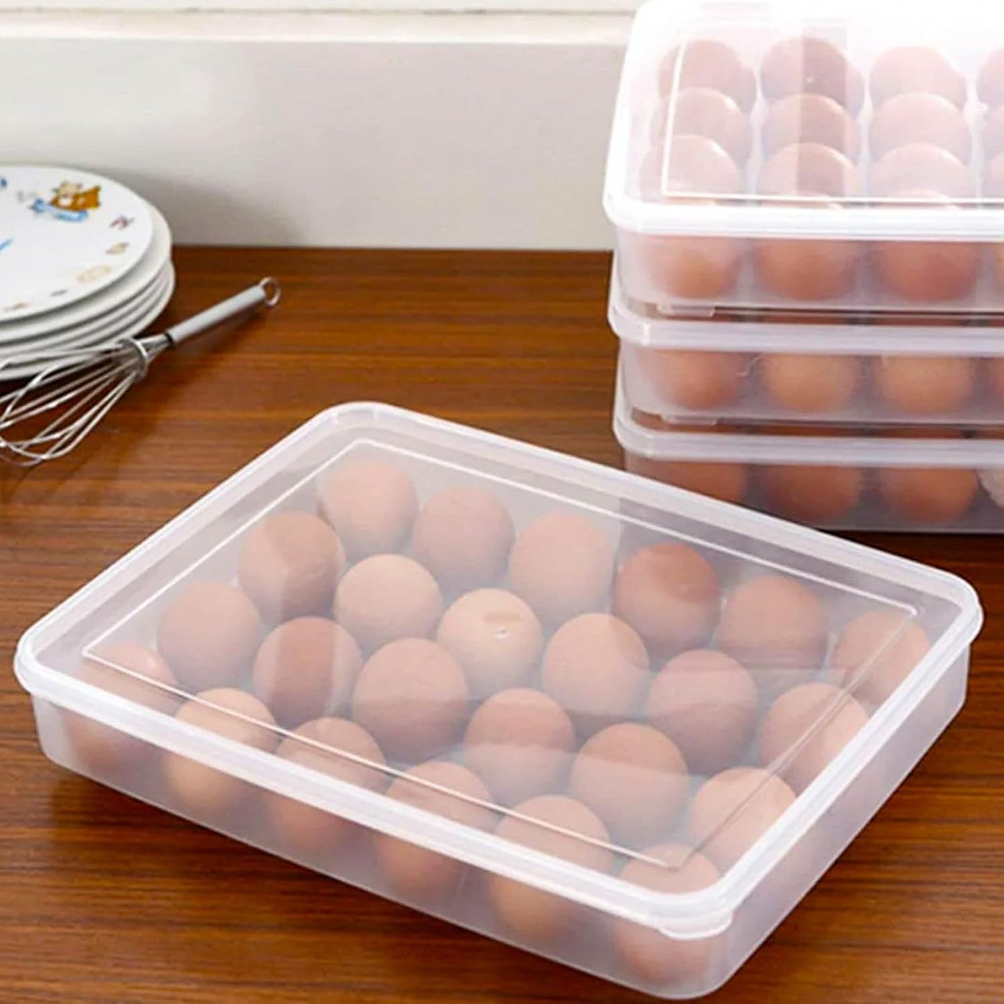4 Pack Deviled Egg Containers with Lid, Plastic Egg Storage Container Stackable Deviled Egg Carrier for 120 Eggs, Egg Organizer for Protect and Keep Fresh 13.6x10.2x2.2 Inch