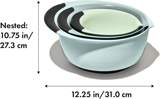 OXO Good Grips 3-Piece Plastic Mixing Bowl Set- Blue, Gray, Jade