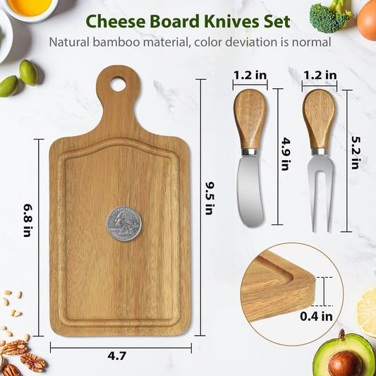 AZEAM 12 Sets Baby Bridal Shower Prizes for Game Winners, Bamboo Mini Cheese Board Set with Knife Fork and Present Box, Small Charcuterie Board Bulk for Party Wedding Guests Present