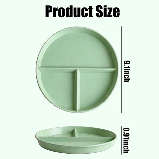 8 Packs 9 Inch Divided Plates For Adults, 3 Compartment Portion Control Plates, Lightweight Reusable Dinnerware Portion Control Plastic Microwave Safe
