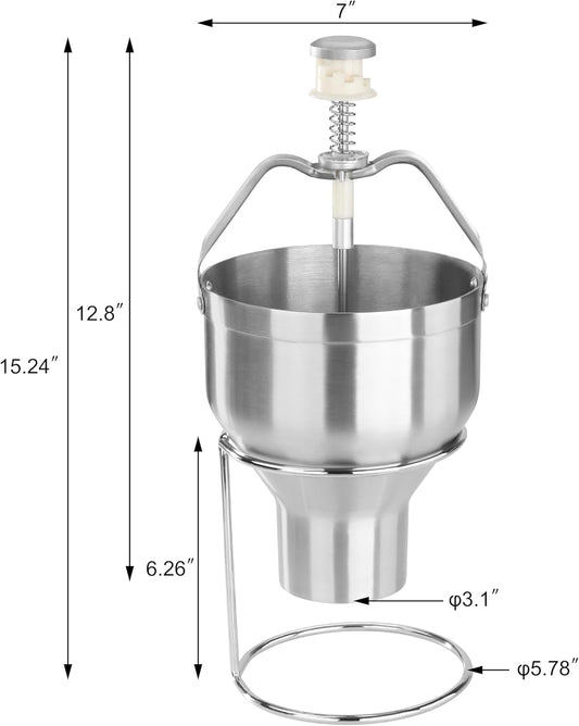 New Star Foodservice Pancake Batter Dispenser with Stand, Commercial 18/8 Stainless Steel Batter Dispenser for Pancakes, Waffles, Portion Control, Silver