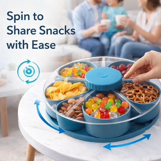 Divided Serving Tray that Spins – Multi-Compartment Rotating Snack Tray with Lid, Lazy Susan Organizer for Snacks, Dips, Fruit, Nuts, and Appetizers – Perfect for Kitchen, Travel & Picnics (Pink)