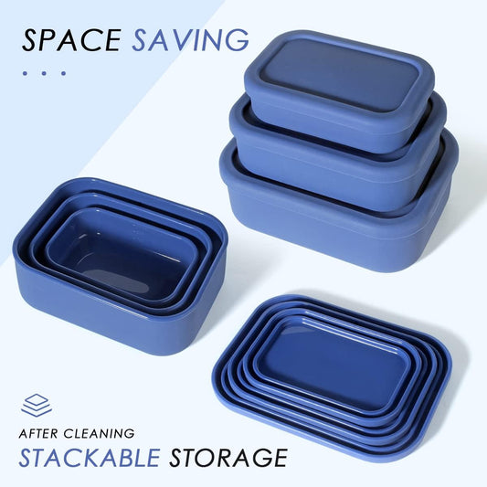 Silicone Food Storage Containers, Set of 3 Rectangular BPA-Free Silicone Lunch Box Containers with Lids, Airtight, Leak-Proof, Freezer, Microwave & Dishwasher Safe (10.2oz, 23.6oz, 44oz)