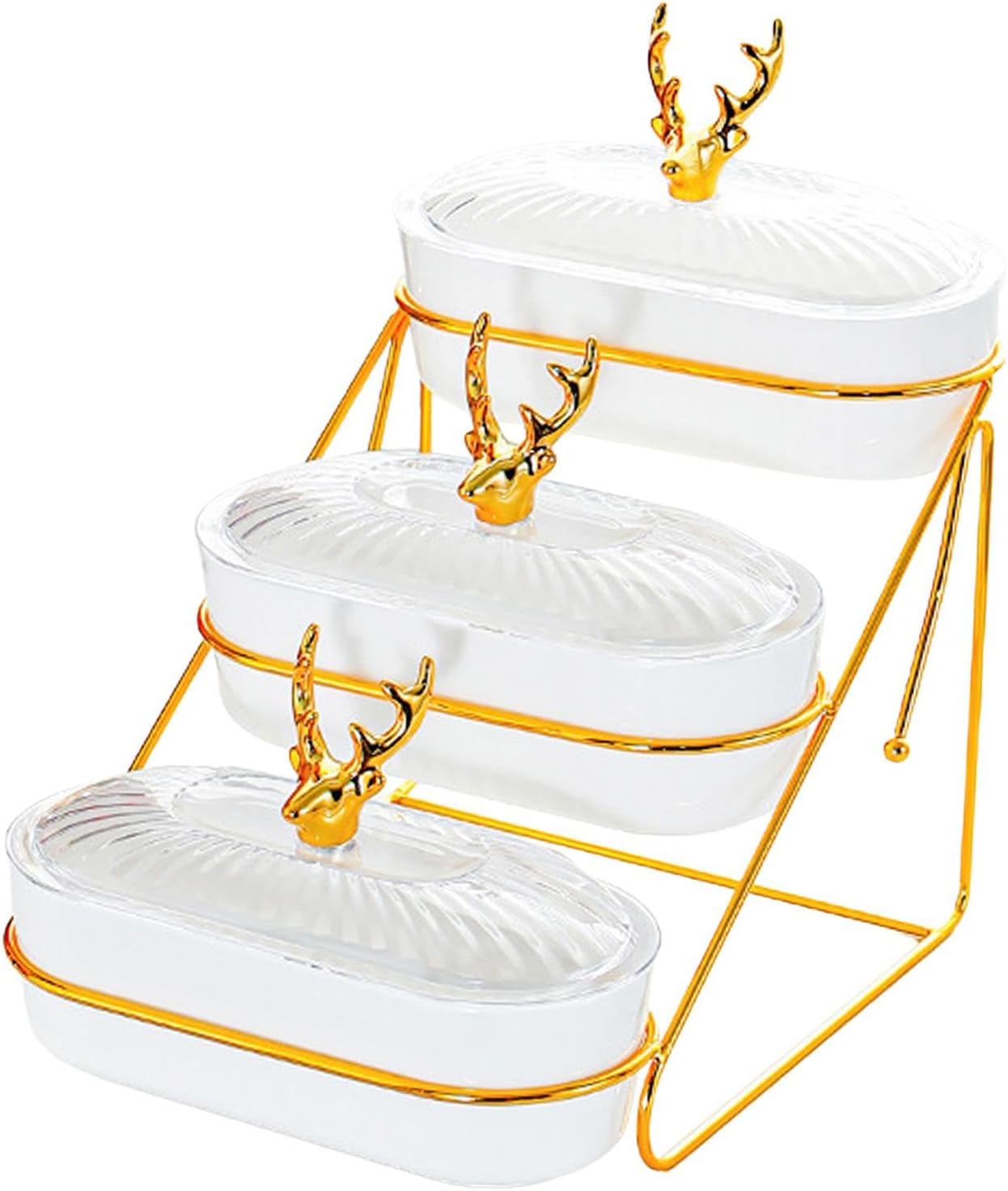 Dried Fruits Tray Snack Plates with Holder with Lid Fruit Bowls Tier Fruit Stand Serving Tray for Snack Cupcake Nuts Candies, white, 3 layer