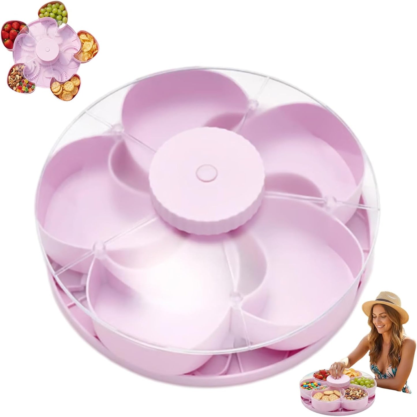 2026 New Divided Spin And Snack Serving Tray, Rotating Snack Box Container With Lid, Multi-Compartment Food Organizer Design, 5-Compartment Rotating Party Platter For Fruit, Nuts (blue)