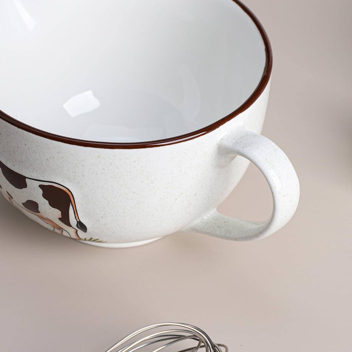 Gaolinci Cow Embossed Ceramic Mixing Bowl, 1 Quart Batter Bowl, with Pouring Spout and Handle