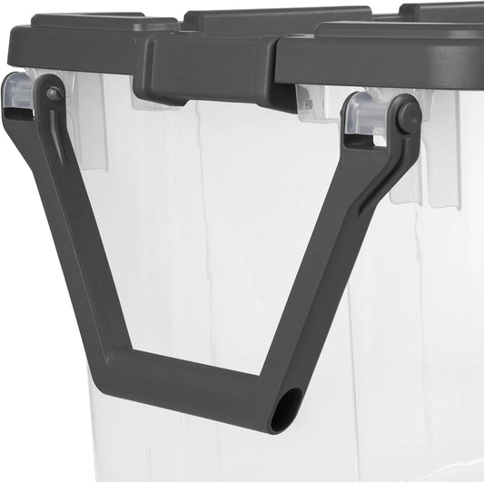 160 Quart Wheeled Storage Bin with Latch Lid, 2-Pack, Extra Large Clear Stackable Tote with Pull Handle, Gray