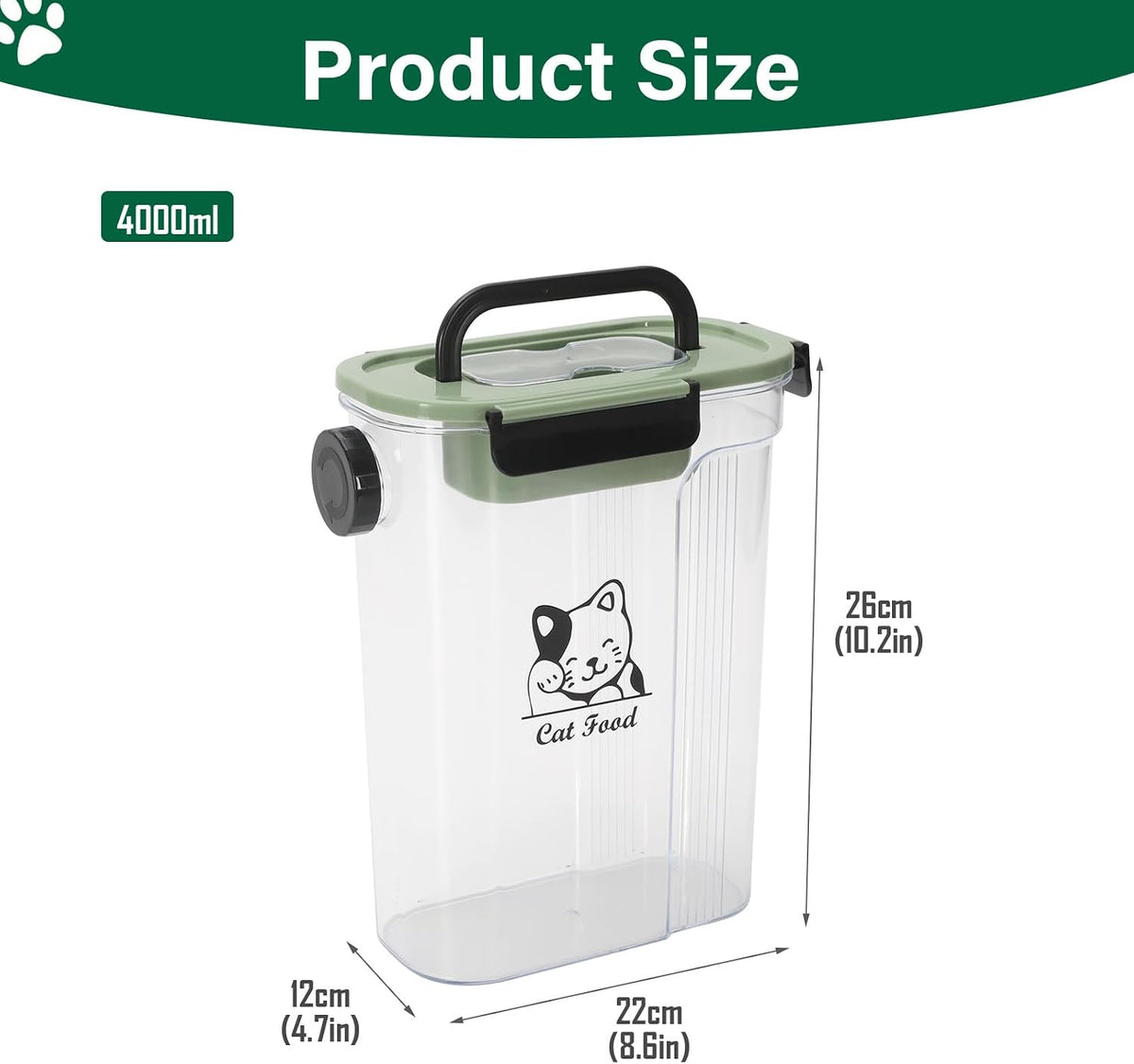 Cat Food Storage Container,Pet Food Storage Bin with Side Pouring Spout and Handle,4lb Cat Treat Containers Dry Food,Airtight BPA Free Portable Cat Food Holder Storage for Oatmeal,Rice,Flour
