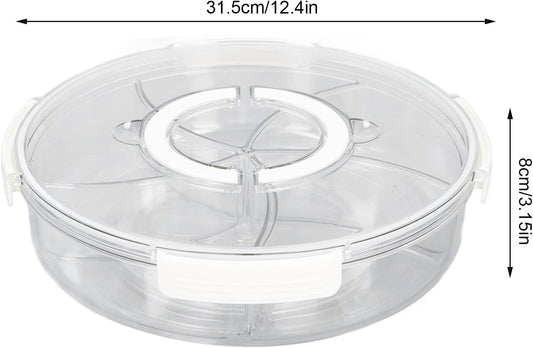 5 Grid Round Rotating Snack Box, Divided Food Storage Container With Lid & Handle, Multi - compartment Serving Tray for Fruit Nut Candy Snack Party Household Use (White)