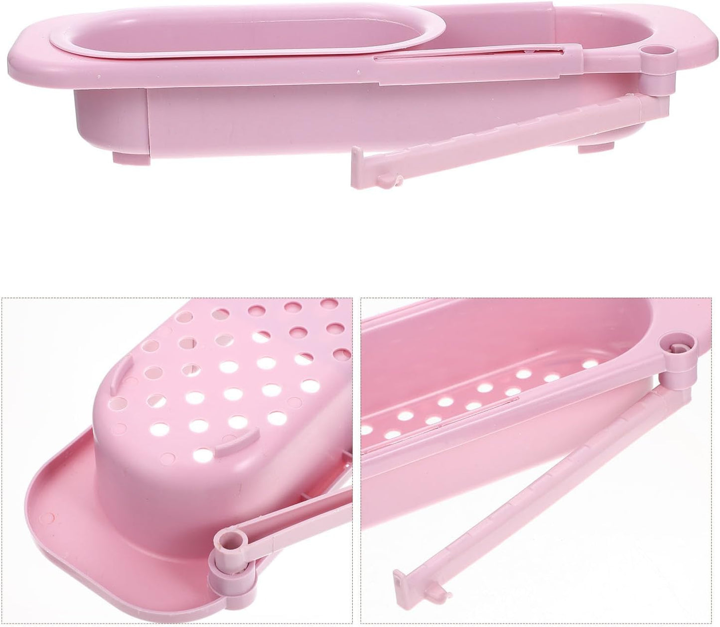 GALPADA Expandable over Sink Colander Strainer Basket, Pink Kitchen Sink Basket with Fine Mesh, Multifunctional Vegetable Washing and Dish Dry Rack for Food Drainage and Storage