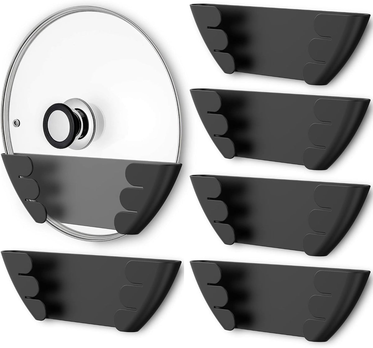 Universal Pot Lid Organizer for Cabinet - Upgraded Patented Niceyos Inside Cabinet Door Wall Mount Pan Top Storage Organizer Rack Holder for Kitchen, Fits 6" to 13" (Black)