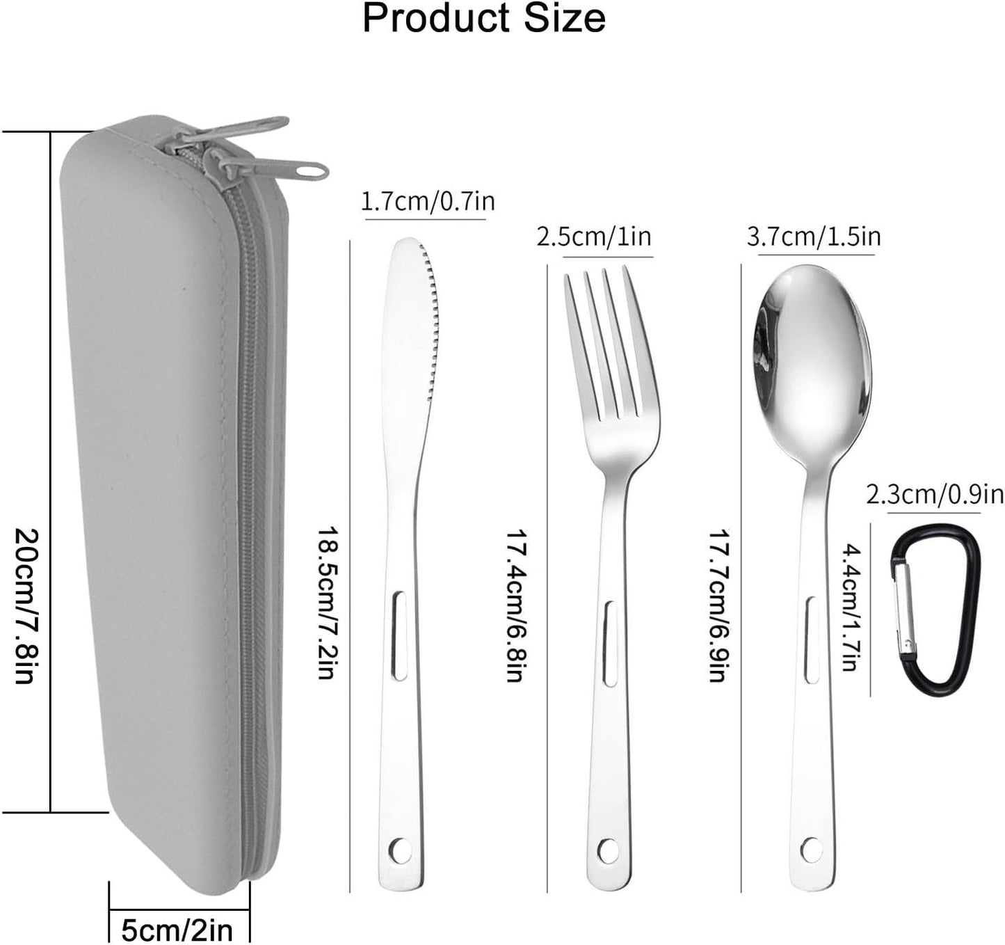Travel Utensils Set with Silicone Case, Stainless Steel Silverware Set for Work Lunch Camping Picnic, Portable Cutlery Set on the Go, Easy to Clean (Grey)