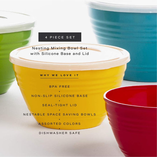 BINO | Mixing Bowl Set with Lids | Versatile Plastic Bowls for Kitchen Mixing, Serving, and Storage - 4-Piece Mixing Bowl Set in Various Sizes | Space-Saving Nesting Design | Dishwasher Safe