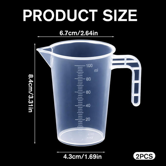100ml Plastic Measuring Cup, 2 Pack Graduated Beaker Measuring Pitcher