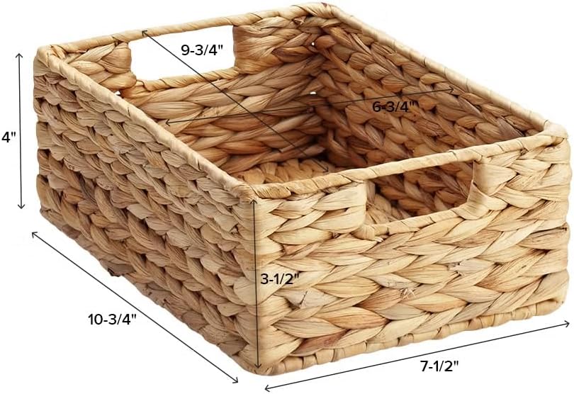 3-Pack Woven Water Hyacinth Baskets with Handles, Decorative Natural Storage Organizers for Closet Shelves, Pantry Essentials, Bathroom Accessories & Home Organization, X-Small, 7.5 x 10.75 x 4 Inches