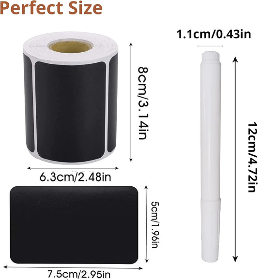 Chalkboard Labels 180pcs Waterproof Reusable Label Stickers with 2 White Liquid Chalk Markers for Storage Bin, Food Container, Mason Jars 5X7.5cm Black