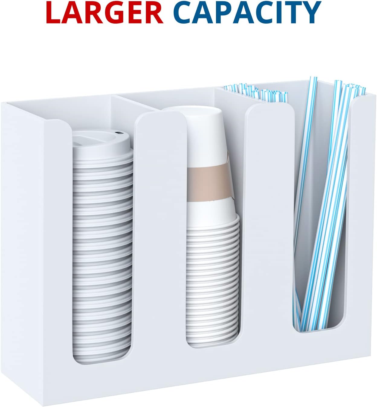 KOTEMON Acrylic Cup and Lid Holder, 3 Compartment, Disposable Coffee Cup Dispenser Cup Storage Organizer, Clear