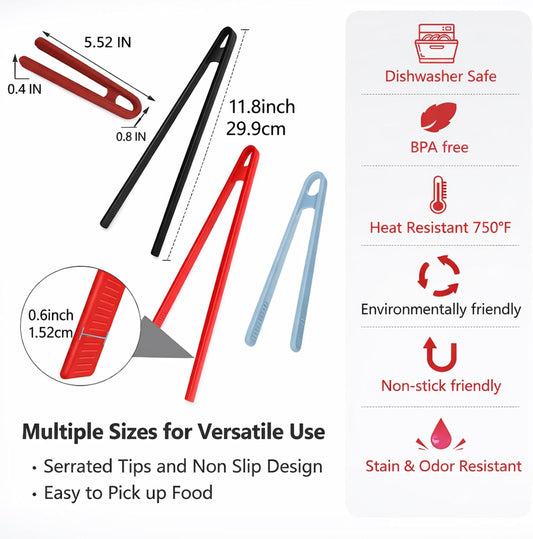4 Pcs Silicone Trivet Tongs for Cooking,11.8In Long & 5.51In Short Silicone Tongs for Cooking, Long or Short Non-stick Heat Resistant Barbecue Grilling Tool for Toaster Pan Fried Steak Food BBQ