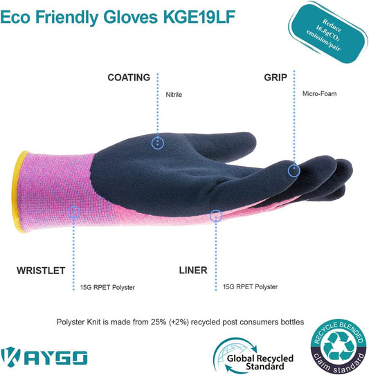 KAYGO Women's Work Gloves, Sandy Latex Grip, Breathable
